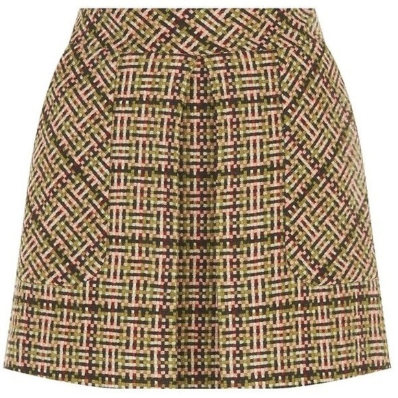See By Chloe Fancy Tweed Mini Skirt Wool Blend Center Pleat Preppy Sz 10